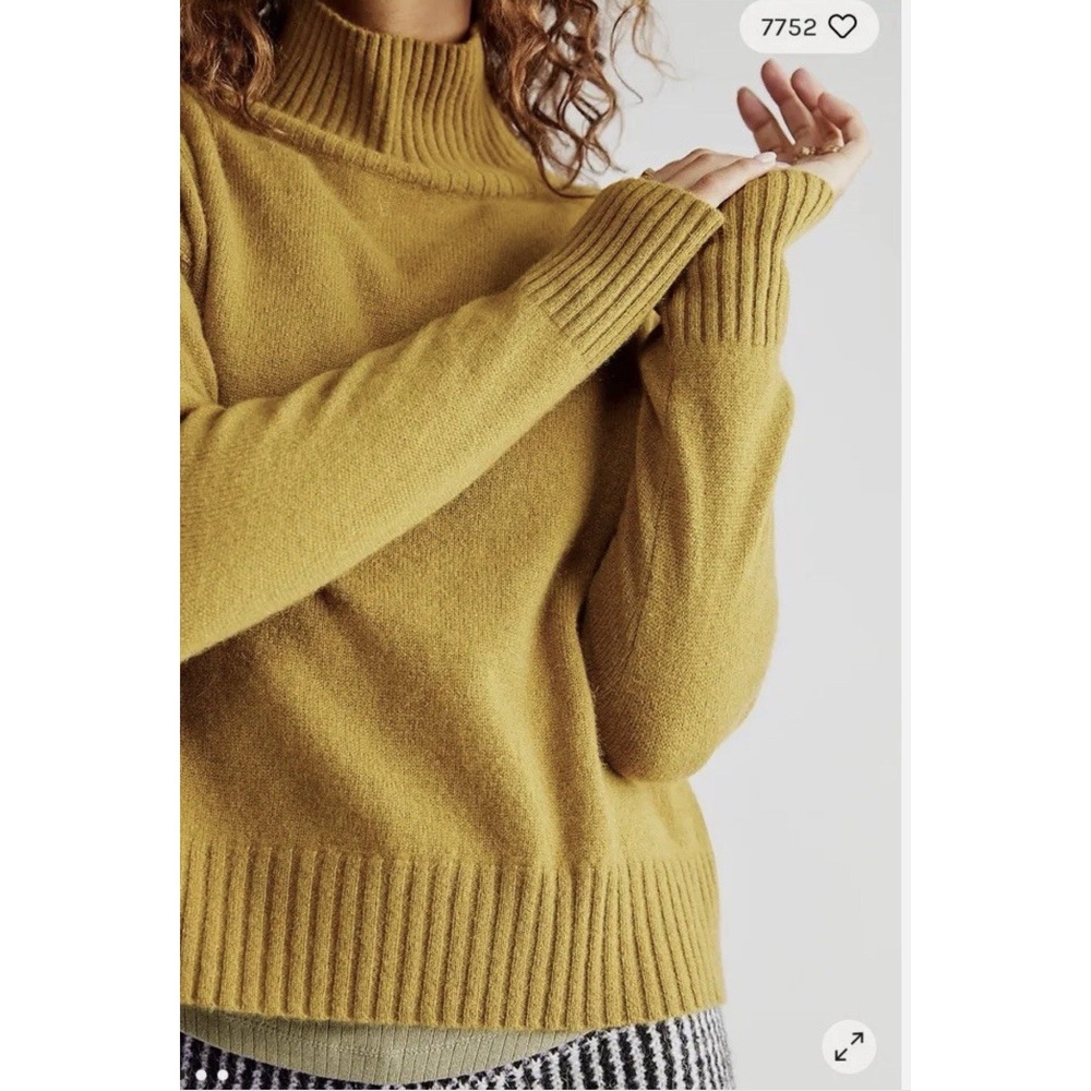 Free People Poppy Cashmere Turtleneck Sweater Spring Moss Large Oversized